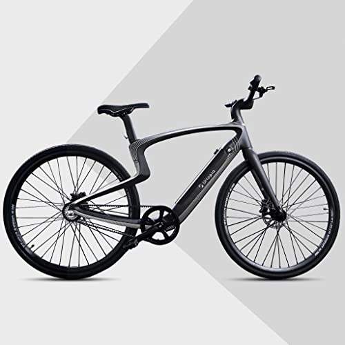 Bicicletas de montaña eléctrica : NewUrtopia - Bicicleta eléctrica inteligente completa de carbono, talla L, modelo Lyra (negro y plateado), 35 Nm, con proyección antirrobo, control por voz, ultraligera