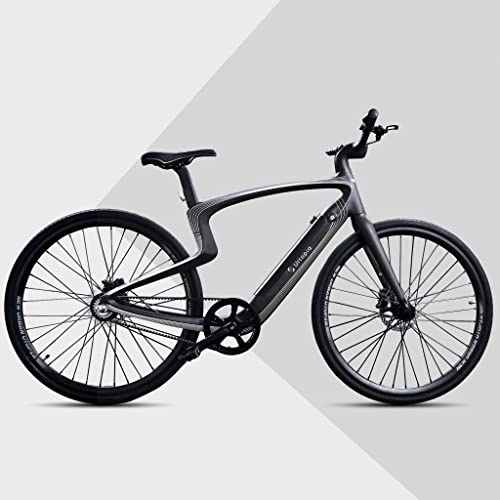 Bicicletas de montaña eléctrica : NewUrtopia Smartes - Bicicleta eléctrica de carbono completa Gr M, modelo Lyra (negro plateado) 35 Nm intermitentes proyección anti robo aplicación de control por voz IA ultraligera