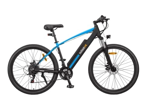 Bicicletas de montaña eléctrica : Nilox E-Bike X6 SE, Mountain-Bike eléctrica, Autonomía de 90 km, Frenos de disco Tektro, Cambio Shimano de 21 velocidades, Ruedas de 27, 5” x 2, 10”, Batería extraíble de 36 V 13 Ah