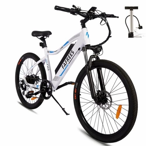 Bicicletas de montaña eléctrica : Oficial] Bicicleta de montaña eléctrica Fafrees F100, Tryes de 26", bicicleta eléctrica de 48 V con batería extraíble de 11, 6 Ah, Shimano 7vel, faro LED, 25km / h, blanco