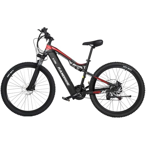 Bicicletas de montaña eléctrica : RANDRIDE YG90 - Bicicleta eléctrica de 27, 5 pulgadas, batería de 48 V, 17 Ah, con pedaleo asistido de 21 velocidades, freno de disco hidráulico, marco de aleación de aluminio (YG90 / negro)