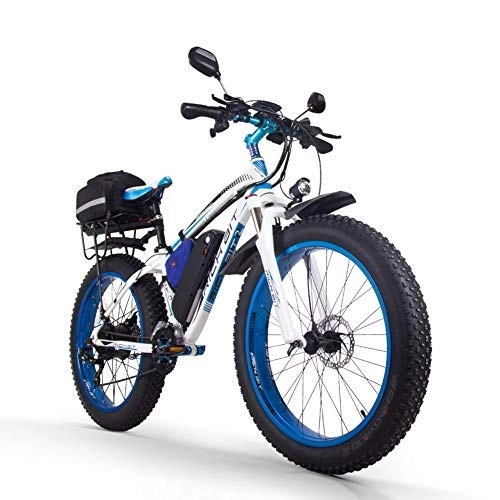 Bicicletas de montaña eléctrica : RICH BIT Bicicleta eléctrica de 26 Pulgadas, 48V 17Ah Batería de Iones de Litio Fat Ebike, Bicicleta de montaña eléctrica para Adultos (Azul)