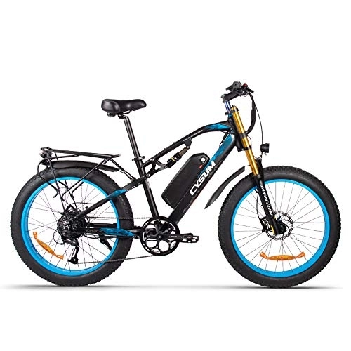 Bicicletas de montaña eléctrica : RICH BIT Bicicleta eléctrica M900 Bicicleta de montaña 26 * 4 Pulgadas Bicicletas de neumáticos Gruesos 9 velocidades Ebikes para Adultos con batería de 17Ah (Azul)