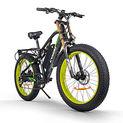 Bicicletas de montaña eléctrica : RICH BIT Bicicleta eléctrica para Adultos 1000W 48V Bicicleta de Ejercicio eléctrica sin escobillas, batería de Litio Desmontable 17Ah Freno de Disco de Bicicleta de montaña (Amarillo-Negro)