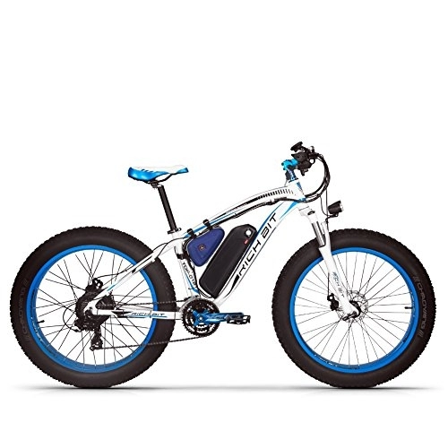 Bicicletas de montaña eléctrica : RICH BIT Bicicleta eléctrica para Hombre TOP-022 26"Bicicleta de montaña eléctrica 48V 12.5AH Batería de Litio Neumático Grande Snow Ebike (Azul)