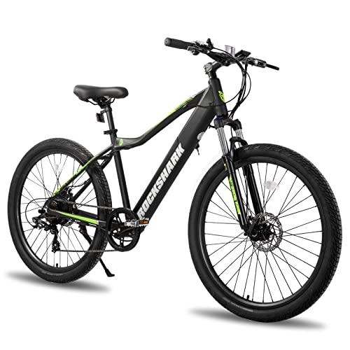 Bicicletas de montaña eléctrica : ROCKSHARK Hiland - Bicicleta eléctrica de montaña eléctrica de 27, 5" para adultos, con batería extraíble de 10, 4 Ah, cambio Shimano de 7 velocidades