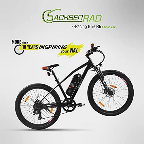 Bicicletas de montaña eléctrica : SachsenRad E-Racing Bike R6, Motor de 240W hasta 25 km / h, 26 Pulgadas, Cambio de Marcha de 7 velocidades, Freno de Disco mecánico, neumático Ancho Kenda, aplicable para Programa de vías Verdes