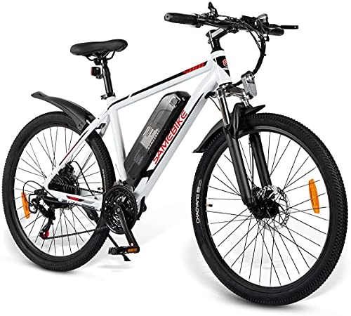 Bicicletas de montaña eléctrica : SAMEBIKE SY26 - Bicicleta eléctrica con batería de 350 W, 10 Ah, bicicleta de montaña eléctrica de 26 pulgadas, para adultos (blanco)