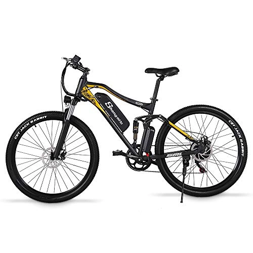 Bicicletas de montaña eléctrica : Sheng milo - Bicicleta eléctrica M60 7 velocidades 500 W Mountain Bike es unisex, batería de litio de 15 Ah, doble amortiguación, marco de aleación de aluminio.