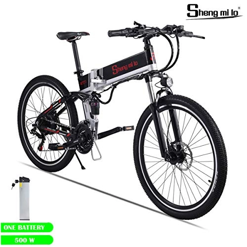 Bicicletas de montaña eléctrica : Shengmilo 500W Motor Bicicleta Eléctrica Plegable, Shimano 21 Speed, XOD Brake, Bicicleta de montaña E de 26 Pulgadas, Batería de Litio de 48V / 13 ah incluida (Negro)
