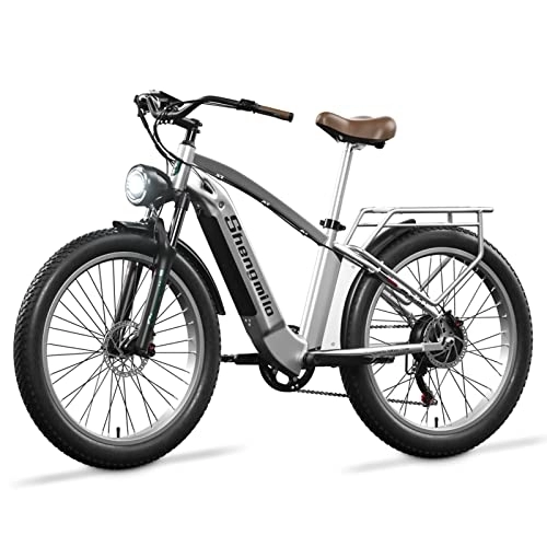 Bicicletas de montaña eléctrica : Shengmilo Bicicleta de montaña eléctrica de 26'' para adultos, bicicleta eléctrica con neumáticos gruesos con batería LG extraíble de 48 V y 15 Ah, faro superbrillante, retro MX04