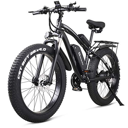 Bicicletas de montaña eléctrica : Shengmilo Bicicleta eléctrica de neumático de Grasa de 26 Pulgadas 48V 1000W Motor de Nieve con Shimano 21 Velocidad Montaña Bicicleta eléctrica Pedal Assist Batería de Litio(Negro)