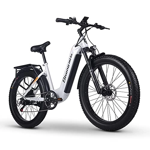 Bicicletas de montaña eléctrica : Shengmilo E-Mountain Bike, MX06 Bicicletas eléctricas para Adultos, Bicicleta eléctrica de neumáticos Gruesos con 3 Modos de conducción fácil de Montar, batería extraíble de 48 V 15 Ah, Motor BAFANG