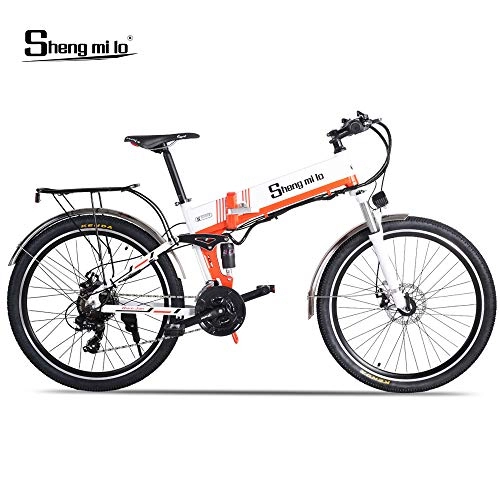 Bicicletas de montaña eléctrica : Shengmilo-M80 Bicicleta De Montaa Elctrica 500w, Bicicleta Elctrica Plegable De 26 Pulgadas, Suspensin Completa De 48v 13ah Y Velocidad Shimano 21, con Estante Trasero