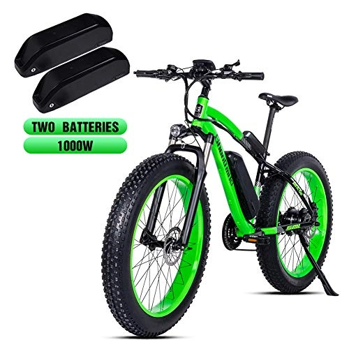Bicicletas de montaña eléctrica : Shengmilo-MX02 26 Pulgadas neumático Gordo Bicicleta eléctrica 1000 W Beach Cruiser Hombres Mujeres Montaña e-Bike Pedal Assist 48V 17AH batería (Verde (Dos Pilas), China Motor 1000w)