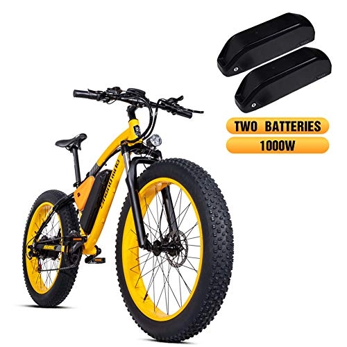 Bicicletas de montaña eléctrica : Shengmilo-MX02 Bicicleta Elctrica Fat Tire De 26 Pulgadas, 48v 1000w, Bicicleta De Montaa Shimano De 21 Velocidades, Freno De Disco Hidrulico, con Dos Batera De Litio