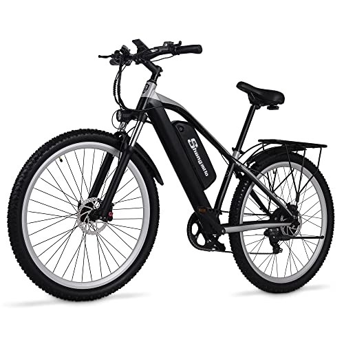 Bicicletas de montaña eléctrica : Shengmilo MX03 Bicicleta de Montaña Eléctrica Suchahar Shimano 7 Velocidades Ebike Batería Extraíble 48V17Ah Doble Suspensión Bicicleta Eléctrica para Adultos (Negro-1)