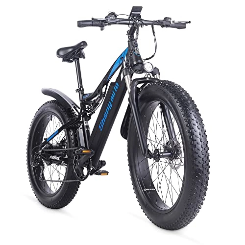 Bicicletas de montaña eléctrica : Shengmilo -MX03 Full Suspensión Bicicleta eléctrica, Snow Mountain Bicicleta eléctrica, 26 pulgadas 4.0 Fat Tire ebike, 48 V * 17 Ah Batería de litio, Shimano 7 velocidades