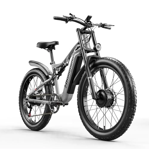 Bicicletas de montaña eléctrica : Shengmilo S600 Bicicleta eléctrica, 26" Montaña Ebike Doble Motor Delantero y Trasero, 17.5AH48V Batería, Alcance 45-100KM, con Sistema 7 Bicicleta de E-montaña, E-MTB Adultos Todoterreno