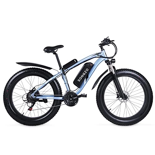 Bicicletas de montaña eléctrica : SONGZO Bicicleta eléctrica 26 Pulgadas Bicicleta de montaña eléctrica para Adultos de con batería de Litio extraíble de 48V 17AH y Frenos de Disco hidráulicos duales