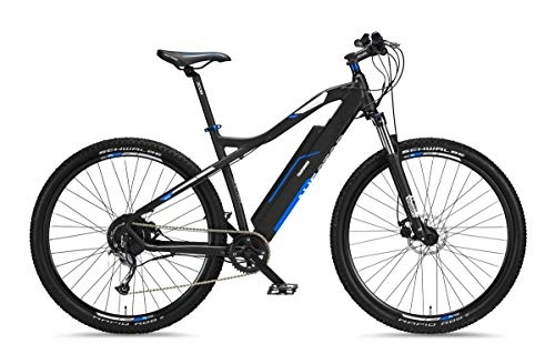 Bicicletas de montaña eléctrica : Telefunken Bicicleta de montaña eléctrica de aluminio, cambio Shimano de 9 velocidades, pedelec MTB de 29 pulgadas, motor trasero de 250 W, frenos de disco, color antracita / azul, subida M920