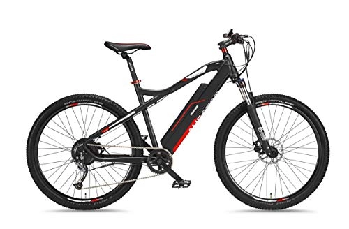 Bicicletas de montaña eléctrica : Telefunken Bicicleta eléctrica de montaña de aluminio, cambio Shimano de 9 velocidades, pedelec MTB, 27, 5 pulgadas, motor trasero de 250 W, frenos de disco, color antracita / rojo, subida M920