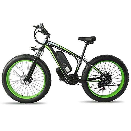 Bicicletas de montaña eléctrica : TGHY Bicicleta de Montaña Eléctrica Motor de 350W Neumático Grueso de 26" Bicicleta de Nieve con Asistencia de Pedal Batería de 48V 13Ah Completa 21 Velocidades Freno de Disco, Black Green