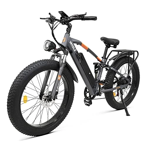 Bicicletas de montaña eléctrica : VAKOLE CO26 Potente Bicicleta de Montaña Eléctrica de 26 Pulgadas con Neumáticos Anchos para Hombres, Carga Rápida de 4A, Suspensión Ligera con Amortiguador, 5 Modos de Conducción, 60Nm, 30°