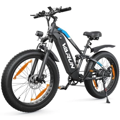 Bicicletas de montaña eléctrica : VARUN 26 * 4.0 Pulgada Bicicleta Eléctrica, Bici Eléctrica de Montaña con Batería de Litio de 48V 16Ah, Medidor LCD, Shimano 7 Velocidades, Kilometraje 120KM
