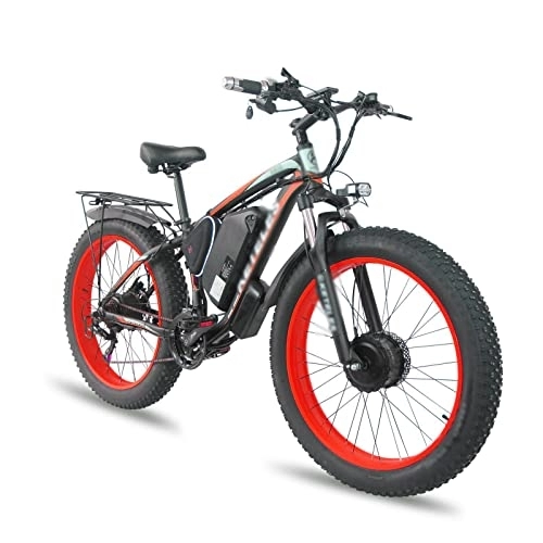Bicicletas de montaña eléctrica : WASEK Motos de Nieve con Frenos de Aceite, Bicicletas eléctricas de Doble Motor, vehículos eléctricos de Movilidad, vehículos de aleación de Aluminio (Red 26X18.5IN)