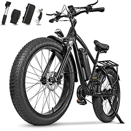 Bicicletas de montaña eléctrica : YANGAC Bicicleta eléctrica de 26 pulgadas, bicicleta eléctrica de montaña, con batería de litio extraíble de 48 V / 17 Ah, 90 km, motor potente 85 nm, freno hidráulico, SUV Electric Bike (negro)