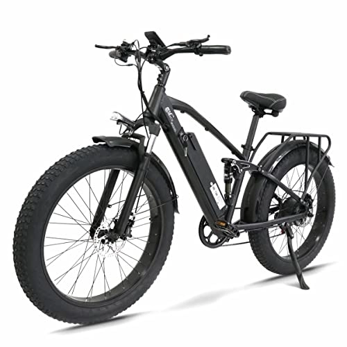 Bicicletas de montaña eléctrica : YANGAC Bicicletas Electricas 26 Pulgadas, Batería de Litio de 48V / 17Ah, 816Wh, SUV E-Bike de Suspensión Completa, Motor 5 Velocidades 95 N.m, Freno Hidráulico, Neumáticos Grasos