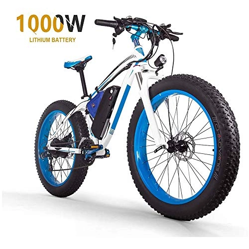Bicicletas de montaña eléctrica : ZLZNX Fat Tire Bicicleta ElCtrica Bicicleta de MontaA 26"E-Bike con 48v 16ah / 1000w BaterA de Litio y 21 Velocidades De SuspensiN Completa Freno de Disco HidrUlico Bicicleta ElCtrica, Azul