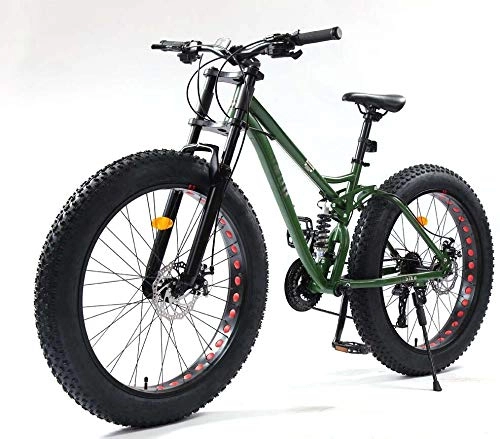 Bicicletas de montaña Fat Tires : 26 pulgadas de bicicletas de montaña, Fat Tire MTB bicicleta softail bicicleta, bicicleta de montaña de suspensin completa, marco de acero de alto carbono, doble freno de disco, Verde, 27 speed
