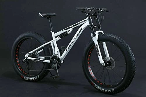 Bicicletas de montaña Fat Tires : 360Home - Bicicleta de montaña (24-26 pulgadas, con suspensión completa, rueda de rueda grande, 24 pulgadas, 21 velocidades, color blanco)
