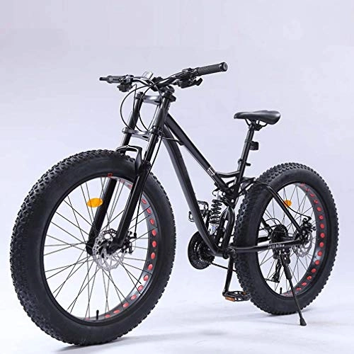 Bicicletas de montaña Fat Tires : AISHFP Bicicleta de montaña Fat Tire para Adultos, Bicicletas de Nieve Todoterreno con suspensin Completa, Bicicleta de Crucero de Playa, Ruedas de 26 Pulgadas, Negro, 27 Speed