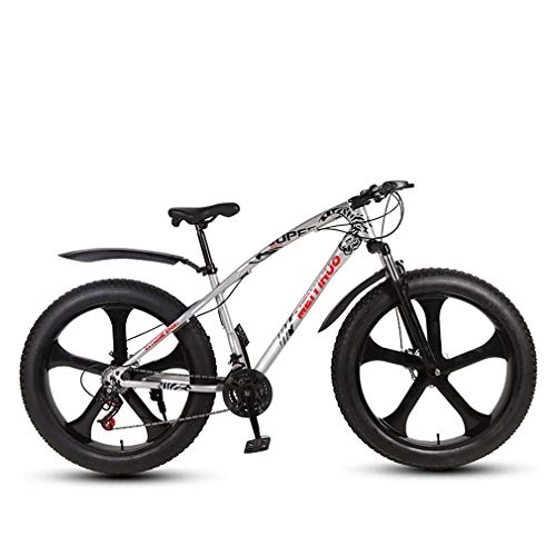 Bicicletas de montaña Fat Tires : AISHFP Bicicleta de montaña Fat Tire para Hombre Adulto, Bicicletas de Playa de Nieve de Velocidad Variable, Ruedas integradas de aleacin de magnesio de 26 Pulgadas, Plata, 24 Speed