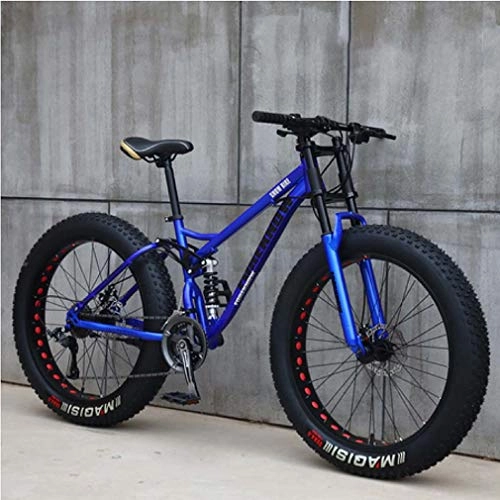Bicicletas de montaña Fat Tires : AISHFP para Hombre de 24 Pulgadas Fat Tire Bicicleta Todo Terreno, Motos de Nieve Beach, Marco de aleacin de Aluminio Ligero Ruedas Acero de Alto Carbono, Azul, 7 Speed