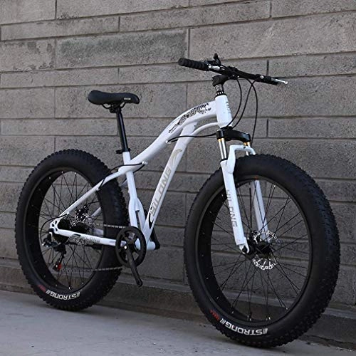 Bicicletas de montaña Fat Tires : Alqn Fat Tire Mountain Bike para hombre, bicicleta de nieve para adultos de 26 pulgadas, bicicletas de crucero con doble disco de freno, bicicleta de playa, ruedas anchas 4.0, Blanco, 27 velocidades