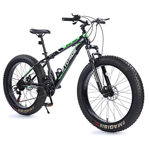 Bicicletas de montaña Fat Tires : AZXV 26 Pulgadas de Grasa neumático Bicicleta de montaña suspensión Completa Acero Altamente Carbono para Adultos Bicicletas, 21 velocidades mecánicas Dual Dual DISP-Fren Black Green
