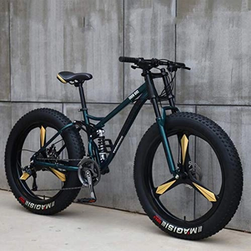 Bicicletas de montaña Fat Tires : Bicicleta de bicicleta de montaña de 26 "para adultos Velocidad Variable Off Road Mountain Bike Marco de acero de alto carbono Horquilla delantera amortiguadora Doble disco de freno, Cyan, 24 speed