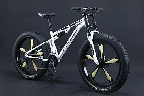 Bicicletas de montaña Fat Tires : Bicicleta de montaña 360Home Fatbike de 24 a 26 pulgadas, con suspensión completa, rueda dentada grande, radios de cinco dientes (26 pulgadas, 24 marchas), color blanco