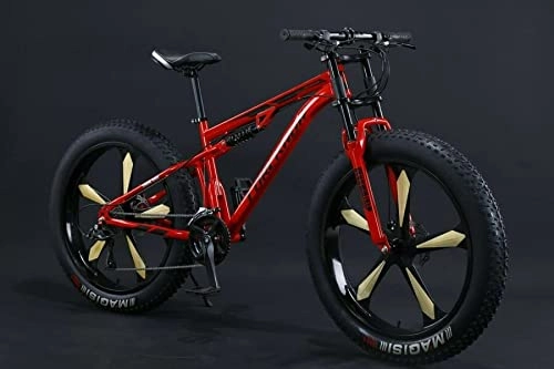 Bicicletas de montaña Fat Tires : Bicicleta de montaña 360Home Fatbike de 24 a 26 pulgadas, con suspensión completa, rueda dentada grande, radios de cinco dientes (26 pulgadas, 24 marchas), color rojo