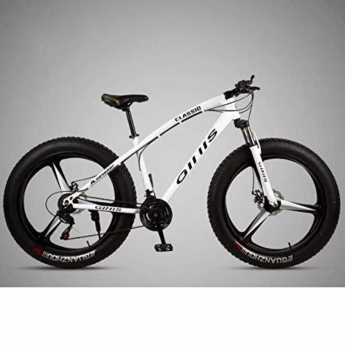 Bicicletas de montaña Fat Tires : Bicicleta de montaña Bicicleta para adultos, bicicleta MTB Fat Tire de 26 × 4.0 pulgadas, cuadro de acero de alto carbono, horquilla delantera amortiguadora y freno de disco doble, Blanco, 27 speed