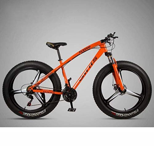 Bicicletas de montaña Fat Tires : Bicicleta de montaña Bicicleta para adultos, bicicleta MTB Fat Tire de 26 × 4.0 pulgadas, cuadro de acero de alto carbono, horquilla delantera amortiguadora y freno de disco doble, Naranja, 27 speed
