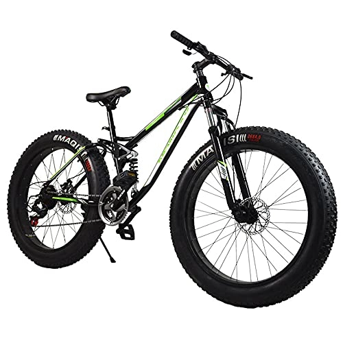 Bicicletas de montaña Fat Tires : Bicicleta de montaña, Cuadro de Acero con Alto Contenido de Carbono, neumáticos ensanchados de 26"x 17", 21 velocidades Bicicleta Todo Terreno, Ciclo de MTB con Doble suspensión y Freno de Disco