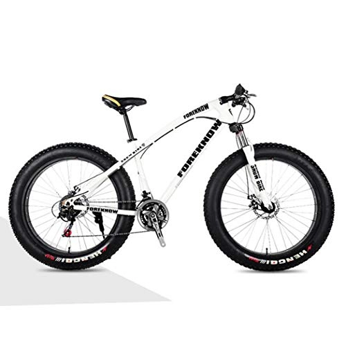 Bicicletas de montaña Fat Tires : Bicicleta de montaña de 20 "para adultos Bicicleta de montaña con doble freno de disco Fat Tire Snow Bike Marco de acero con alto contenido de carbono 21 / 7 / 24 / 27 Velocidad, Blanco, 20 inch 21 speed