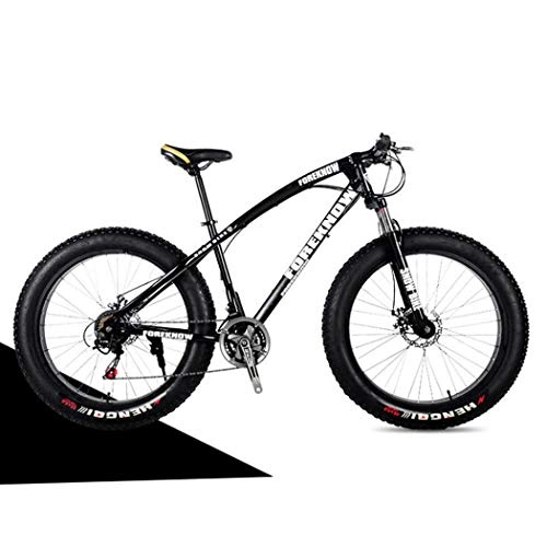 Bicicletas de montaña Fat Tires : Bicicleta de montaña de 20 "para adultos Bicicleta de montaña con doble freno de disco Fat Tire Snow Bike Marco de acero con alto contenido de carbono 21 / 7 / 24 / 27 Velocidad, Negro, 20 inch 7 speed