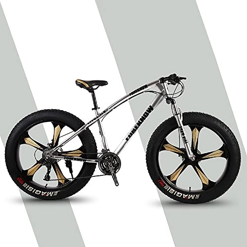 Bicicletas de montaña Fat Tires : Bicicleta de montaña de 26 pulgadas, 7 / 21 / 24 / 27 / 30 velocidades, bicicleta de montaña con neumáticos gruesos para adultos con marco de acero de alto carbono y freno de disco doble, suspensión delantera