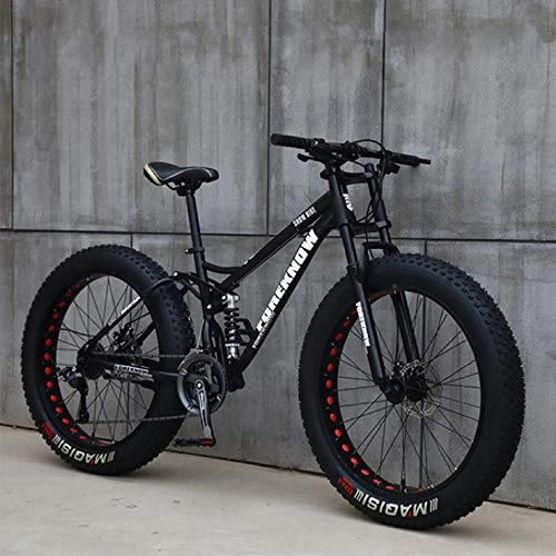 Bicicletas de montaña Fat Tires : Bicicleta De Montaña De Neumáticos Gordos para Adultos, Bicicleta De Montaña Ruedas De 24 Pulgadas De 7 Velocidades, Suspensión De Bicicleta con Freno De Disco Doble, Negro